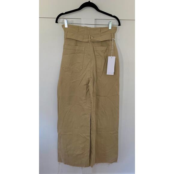 Boyish Clancy Paperbag Pleated Chino in Beige Size 26 Belted Fringe Hem Stretch - Picture 3 of 6